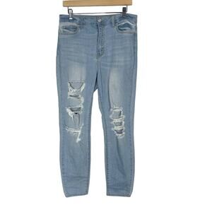 Cello Juniors 13 Blue Cotton Stretch Ripped Skinny Jeans Medium Wash Distressed